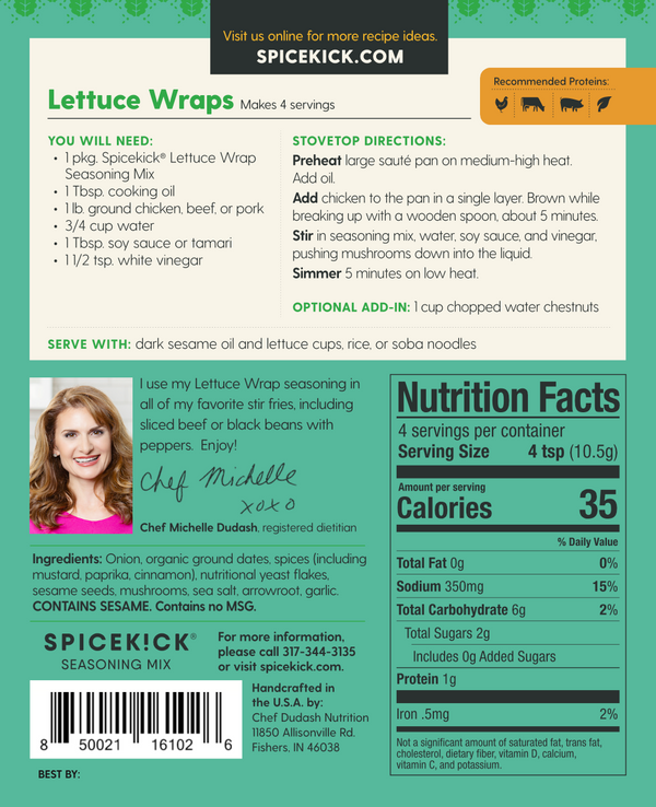 nutrition facts and recipe for lettuce wraps seasoning packet