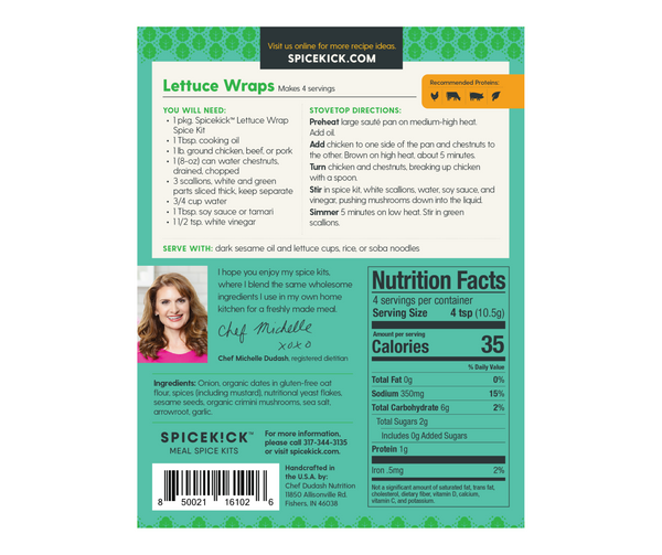 nutrition facts and recipe for lettuce wraps seasoning packet